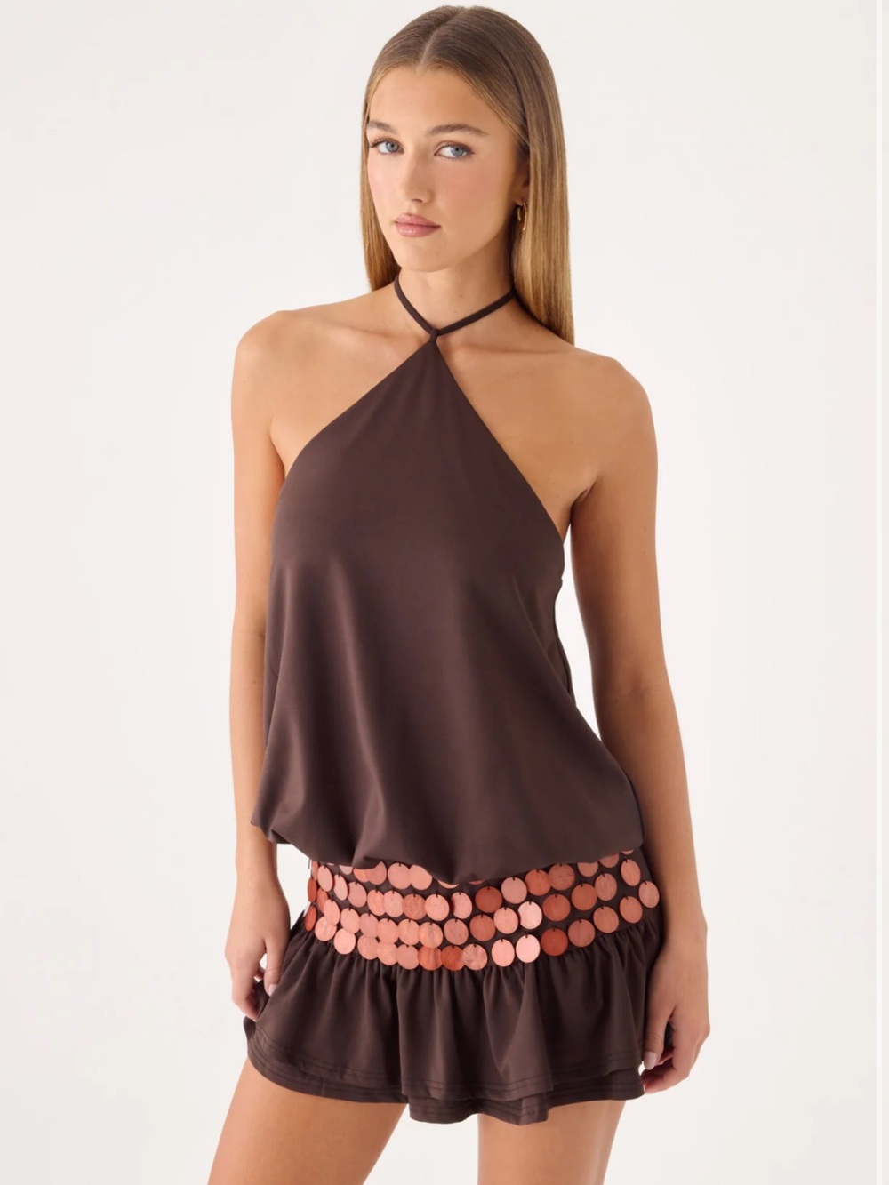 Melosa Beaded Halter Mini Dress